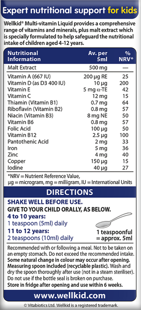 Suplement diety Vitabiotics Wellkid Multi-vitamin Liquid dla dzieci w płynie 150 ml (5021265246656) - obraz 2