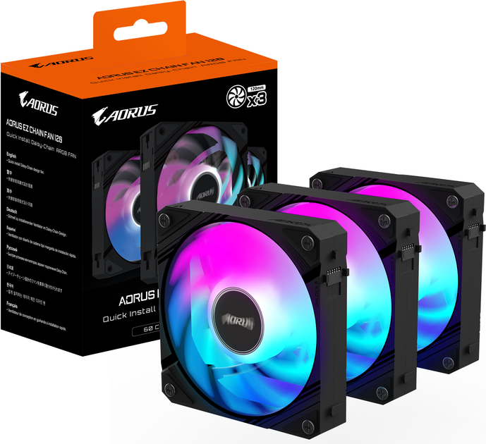 Набор вентиляторов Gigabyte Aorus EZ Chain Fan 120 Black (GP-ECFAN1203) - изображение 7
