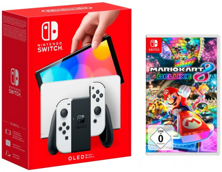 Konsola Nintendo Switch OLED + Gra Mario Kart 8 Deluxe Black and White (4250494929325) - obraz 1