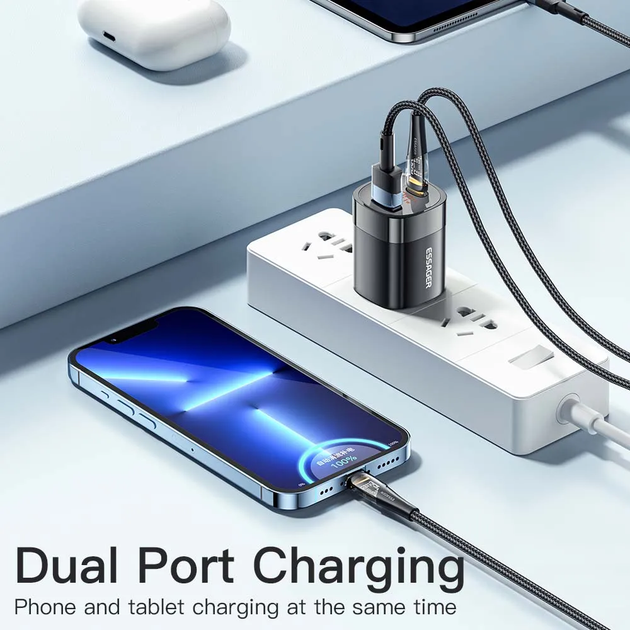 Зарядное устройство Essager GaN 33W USB + Type-C (PPS, PD3.0, QC 3.0) для быстрой зарядки - изображение 3