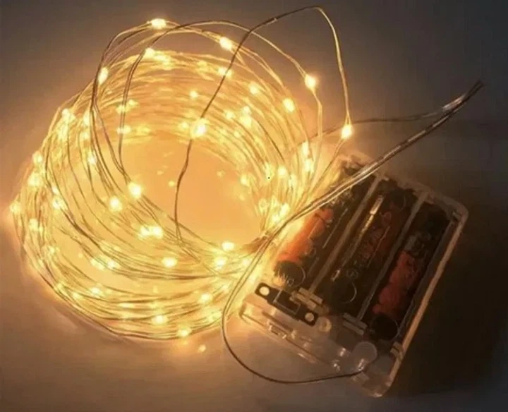 Новогодняя светодиодная гирлянда нить Роса 200 LED 20 метров Теплый белый на батарейках 3АА - изображение 2