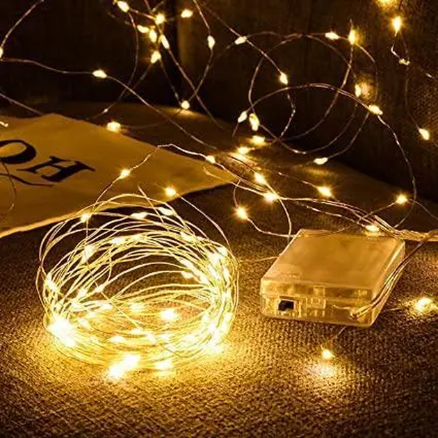 Новогодняя светодиодная гирлянда нить Роса 200 LED 20 метров Теплый белый на батарейках 3АА - изображение 3