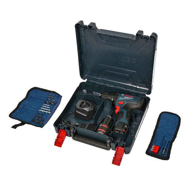 Акумуляторний ударний дриль-шурупокрут Bosch Professional GSB 120-LI + 2 акум. 12V 2.0 Аг + зарядний пристрій+ Набір біт (10 шт. + магнітний тримач) + Набір свердел (12 шт.) (06019G8102) - зображення 2