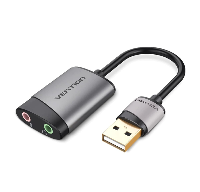 Звуковая карта Vention USB External Sound Card 0.15m Metal Type Grey (CDKHB) - изображение 1