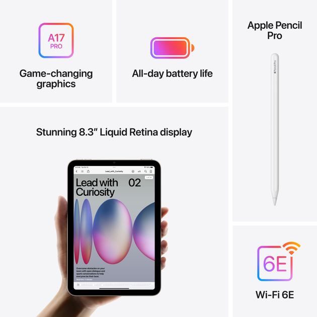 Tablet Apple iPad mini 2024 Wi-Fi 128GB Starlight (MXN83) - obraz 6