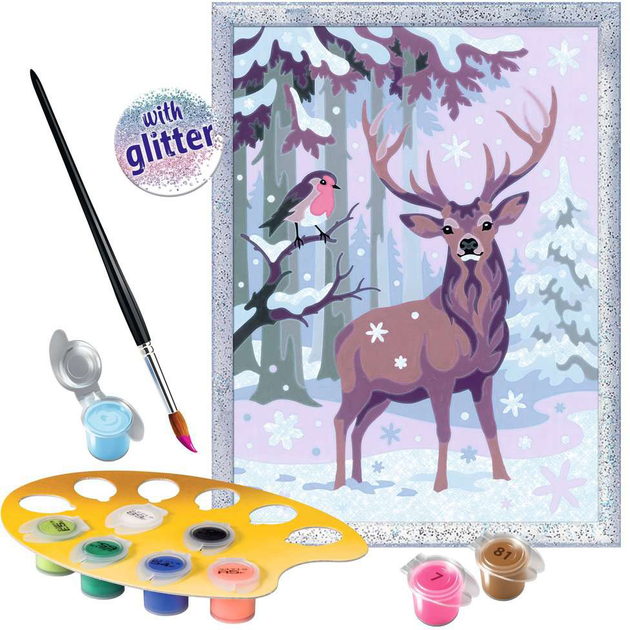 Malowanie po numerach Ravensburger CreArt Zimowi przyjaciele z blaskiem 18 x 13 cm (4005556200788) - obraz 3
