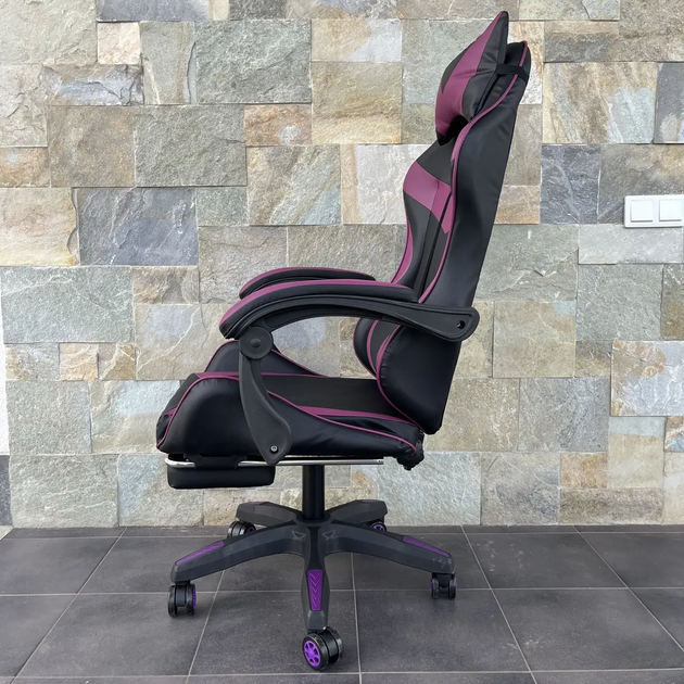 Комп'ютерне крісло з екошкіри PRESTIGE Rob-11 Чорно-фіолетове геймерське - зображення 5