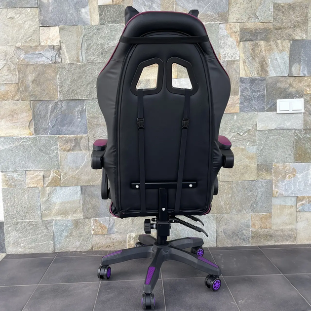 Комп'ютерне крісло з екошкіри PRESTIGE Rob-11 Чорно-фіолетове геймерське - зображення 6