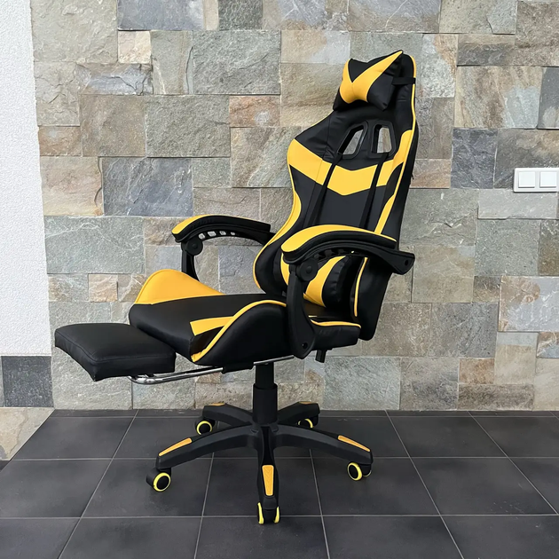 Комп'ютерне крісло з екошкіри PRESTIGE Rob-11 Чорно-жовте геймерське - зображення 3