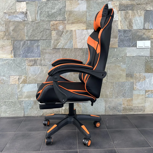 Комп'ютерне крісло з екошкіри підставка для ніг PRESTIGE Rob-11 Чорно-оранжеве геймерське - изображение 5