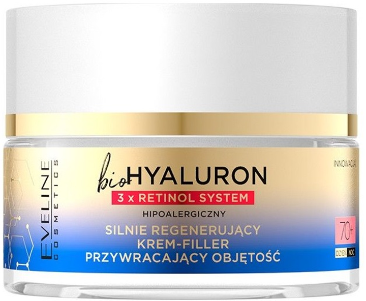 Krem-filler do twarzy Eveline BioHyaluron 3 x Retinol 70+ Silnie regenerujący 50 ml (5903416026082) - obraz 1