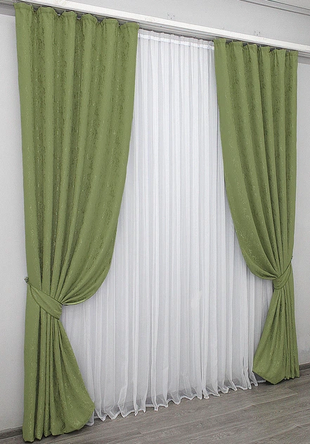 Комплект готовых штор VR-Textil Лен мрамор Pavliani № 1175ш Оливковый 150х270 см 2 шт (33-0010) - изображение 3