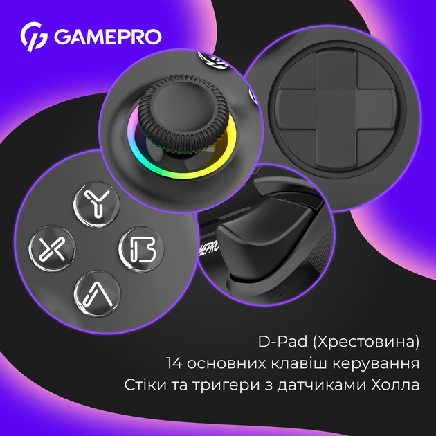 Бездротовий геймпад GamePro GPX13B 2.4G/BT 5.1/USB (Switch/PC/iOS/Android) RGB Black - зображення 9
