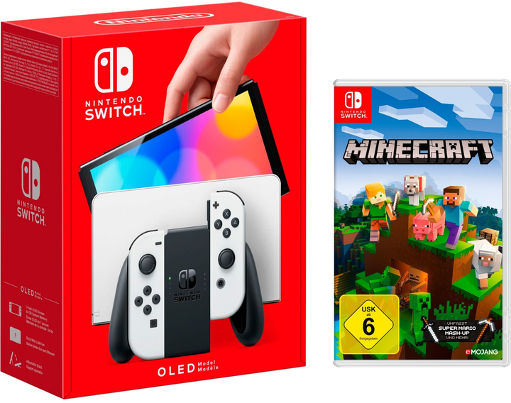 Консоль Nintendo Switch OLED + Гра Minecraft Black and White