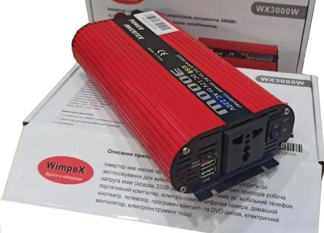 Надійний автомобільний інвертор DC-AC, 12-220V, потужність 3000Вт, Перетворювач-Інвертор, 2 USB - зображення 2