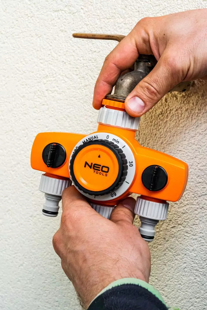 Rozdzielacz NEO Tools 2 wyjścia z blokadą, jedno z wyłącznikiemczasowym 15-750 (5907558464351) - obraz 4