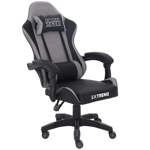 Комп'ютерне крісло екошкіра Extreme Series SPYDER сірий для геймерів та роботи - зображення 3