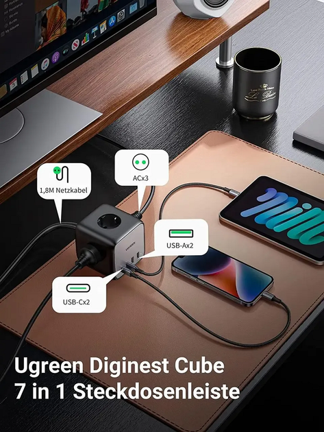 Мережевий зарядний пристрій UGREEN CD268 65W DigiNest Cube (2C2A) (UGR-60113) (UGR-60113) - зображення 9