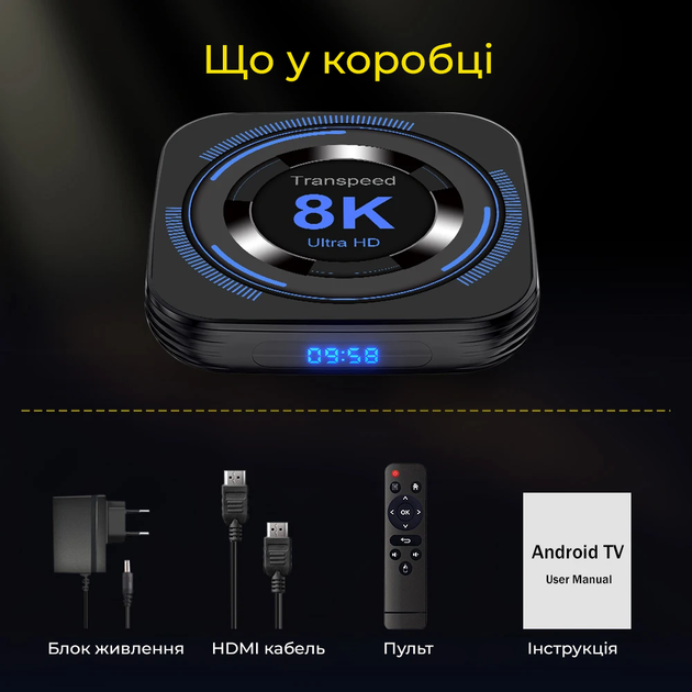 Смарт ТВ приставка Transpeed H618 4/128Gb, медіаплеєр 8K HDR Android SmartTV Box, налаштування Android TV у подарунок, YouTube та фільми без реклами - зображення 3
