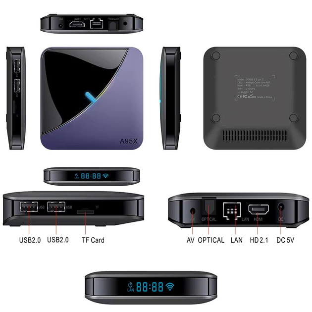 Смарт ТВ приставка A95X F3 Air II 4/64Gb Amlogic S905Y4, медіаплеєр 4K HDR, налаштування Android ATV 11 у подарунок, YouTube та фільми без реклами - зображення 5