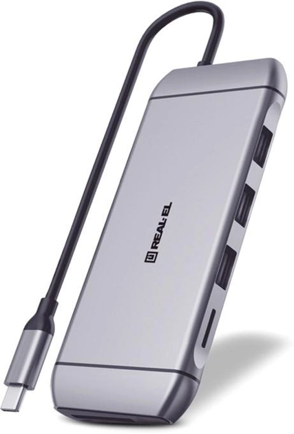 USB-хаб Real-El 9 in 1 type C Multifunction Docking Station 4K with Ethernet CQ-900 Space Grey (EL123110003) - зображення 1