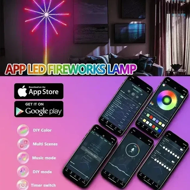 Гірлянда світлодіодна Феєрверк SFK-18 з Bluetooth керуванням та пультом ДК 156 LED RGB з музичною синхронізацією - зображення 5