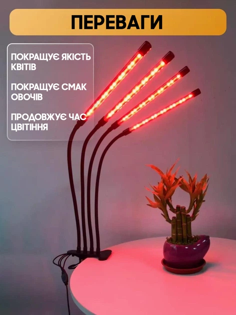 Гибкая светодиодная Фитолампа Grow Light 7819 для выращивания комнатных растений полный спектр фитосветильник для комнатных цветов, рассады, орхидей на 4 лампы USB 0042286 - изображение 2