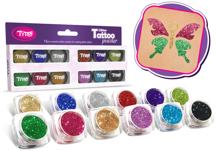 Набір блискучих татуювань Dante Glitter Tattoo Powder 12 кольорів (5999094500877) - зображення 2