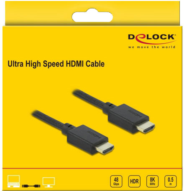 Надшвидкий кабель Delock HDMI-HDMI 48 Gbps 8K 60 Гц 0.5 м Black (4043619853861) - зображення 3