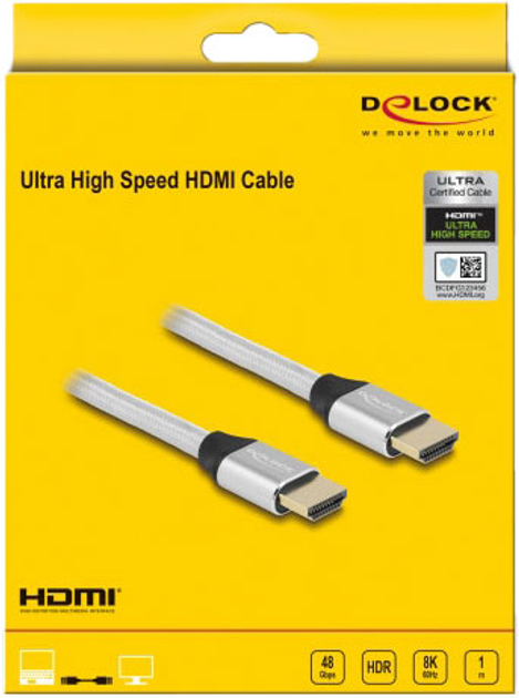 Надшвидкий кабель Delock HDMI-Кабель 48 Gbps 8K 60Гц Silver 1 м (4043619853663) - зображення 3