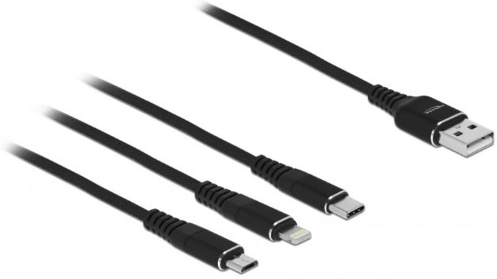 Зарядний кабель Delock USB 3 в 1 Type-A до Lightning / Micro USB / USB Type-C Black 1 м (4043619871551) - зображення 1