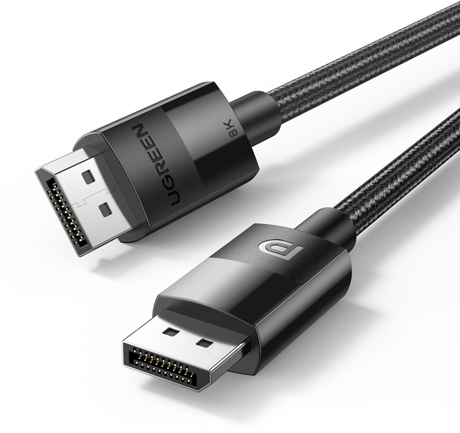 Кабель DisplayPort 1.4 Ugreen DP114 DP Male to Male 8K Round Cable ABS Shell Braid 1.5m Black (UGR-80391) - Фото 2 Кабель DisplayPort 1.4 Ugreen DP114 DP Male to Male 8K Round Cable ABS Shell Braid 1.5m Black (UGR-80391) - зображення 2