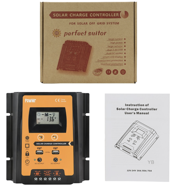 Контроллер заряда для солнечных батарей PowMr на ШИМ 12/24В 30А, USB MPPT PWM - Фото 3 Контроллер заряда для солнечных батарей PowMr на ШИМ 12/24В 30А, USB MPPT PWM - изображение 3
