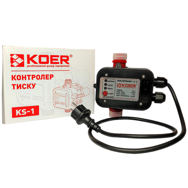 Контролер тиску електронний для насоса 1,1 кВт, 1" (з кабелем) KOER KS-1 KP2782 - Фото 1 Контролер тиску електронний для насоса 1,1 кВт, 1" (з кабелем) KOER KS-1 KP2782 - зображення 1