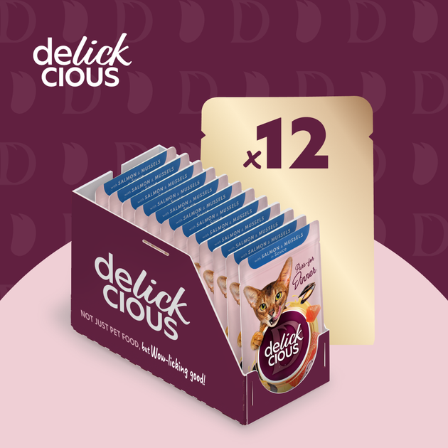 Консервированный корм Delickcious Кусочки с лососем и мидиями в соусе 85 г (B5410201) - изображение 5