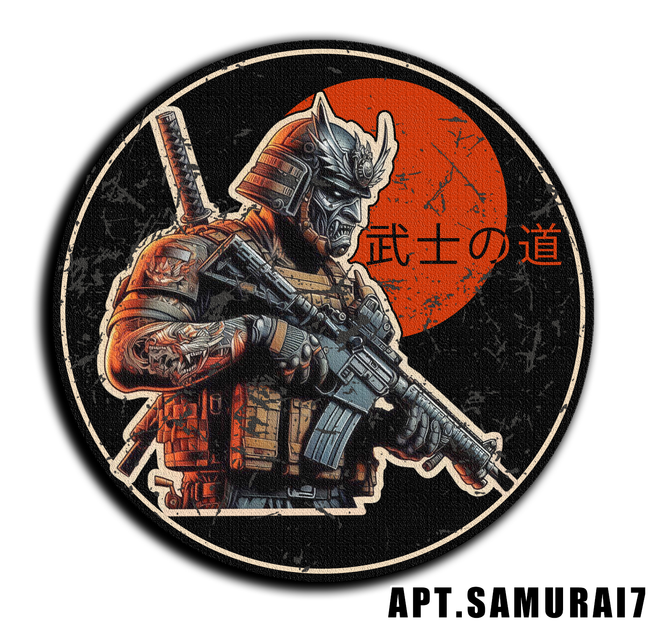 Военный шеврон Shevron.patch самурай с автоматом на красно-черном фоне (SAMURAI7) - изображение 2