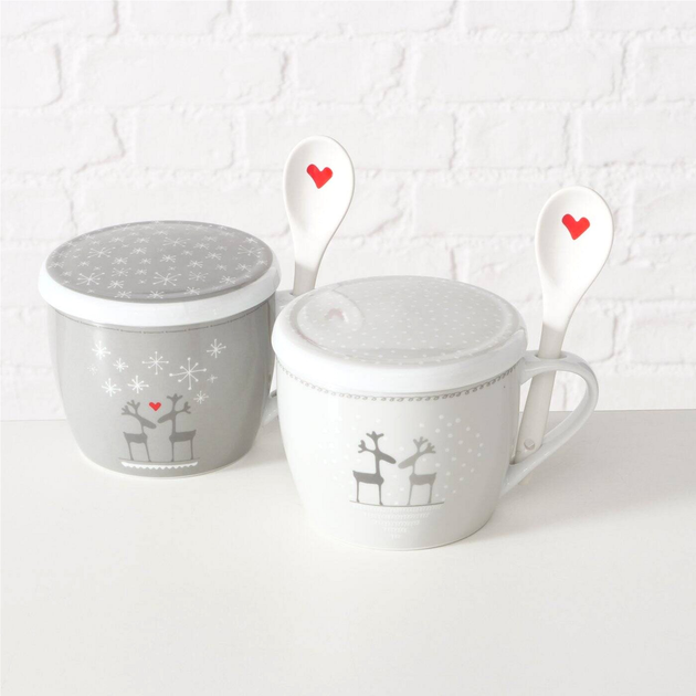 Kubek Boltze Home Lovelies Wzór 2 jumbo z pokrywką i łyżeczką Jasnoszary 600 ml (5902973443639) - obraz 3