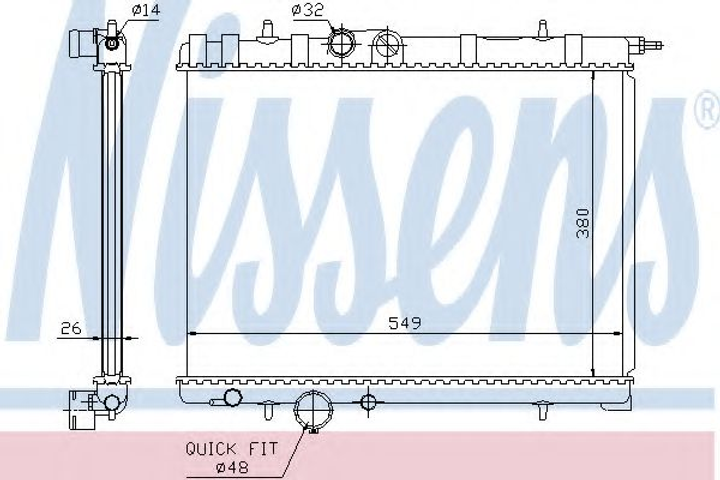 Радиатор PT 206(98-)2.0 и 16V(+)[OE 1330.59] Nissens (63697) - изображение 1