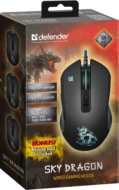 Мышь Defender Sky Dragon GM-090L с игровой поверхностью USB Black