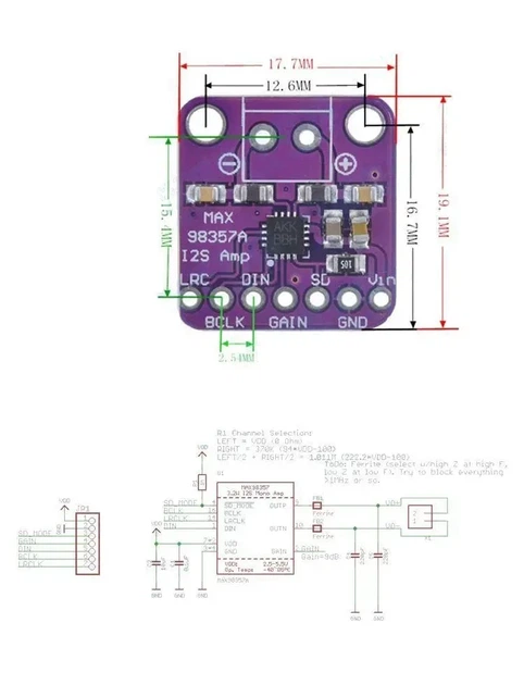 MAX98357 I2S Модуль аудиоусилителя/бесфильтровый усилитель класса-D, поддержка ESP32, без распайки - изображение 5