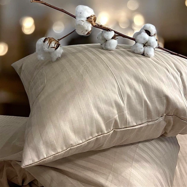 Комплект постельного белья евро MakSon Elegant Beige, страйп-сатин, 100% хлопок (018-1200220С) - Фото 2 Комплект постельного белья евро MakSon Elegant Beige, страйп-сатин, 100% хлопок (018-1200220С) - изображение 2