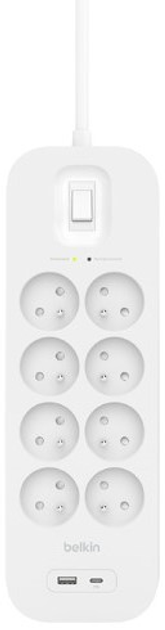 Listwa zasilająca Belkin Power Surge 8-port + 1 x USB-A +1 x USB-C 2.4 A PD 900J 2 m White (SRB003CA2M) - obraz 3
