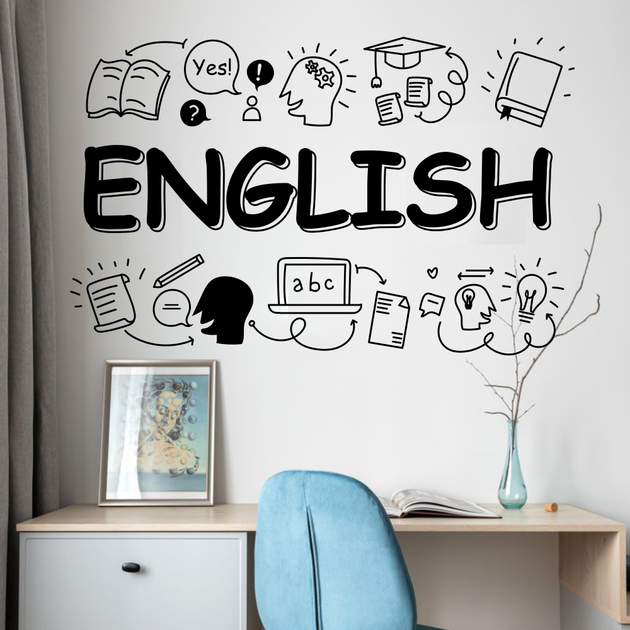 Вінілова наклейка на стіну English 154х97см декор для школи англійська у класі Happy Pocket Чорний матовий (HP-087M-070M) - зображення 2