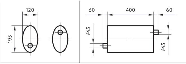 Глушитель ТМК 220260 ремонтный универсальный ЭЛИПС №1 (195х120) выход бок/сторона L=400 d=45 (TMK-2000993560510) - изображение 1