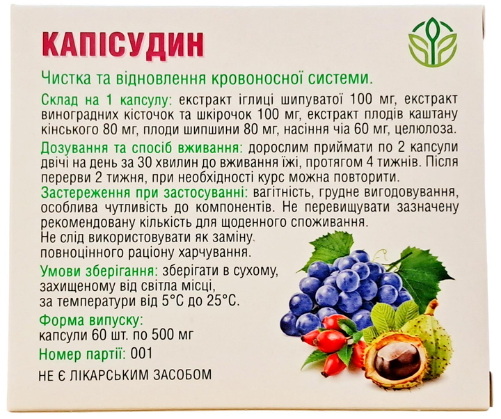 Капісудин Іглиця Рослина Карпат для очистки та відновлення кровоносної системи, 60 капсул по 500 мг - зображення 2