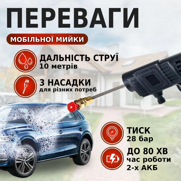 Акумуляторне автомобільне миття 2 акб високого тиску портативне автомийка для машин - Фото 2 Акумуляторне автомобільне миття 2 акб високого тиску портативне автомийка для машин - зображення 2
