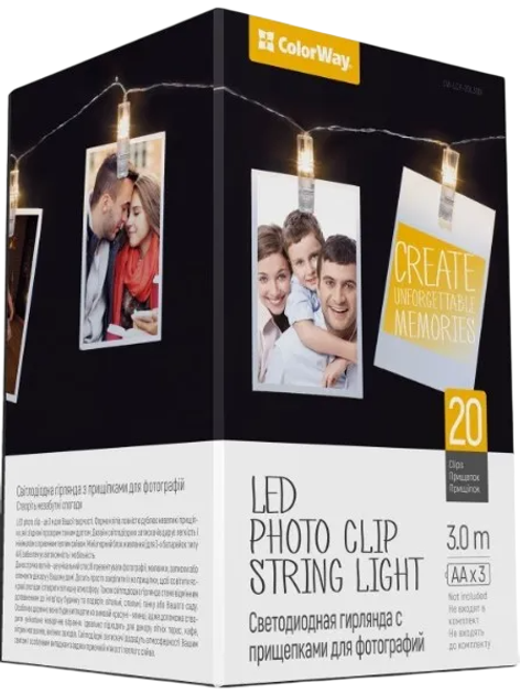 Girlanda LED ColorWay Photo Clip 20 LED 3 x AA 3 m Warm White (CW-LCP-20L30B) - obraz 1