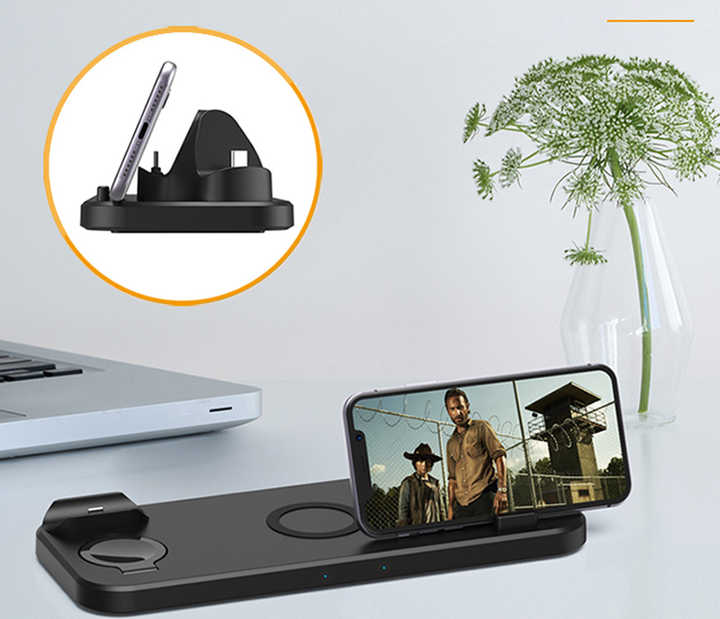 Беспроводная зарядная док станция для apple айфона часов наушников Wireless Charger 6в1 D6 GTM универсальное зарядное устройство на айфон iphone airpods iwatch - изображение 5
