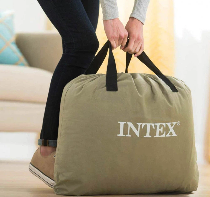 Велюровый надувной матрас для отдыха и сна Intex одинарный 99x191x25 см со встроенным насосом 64146 - изображение 6