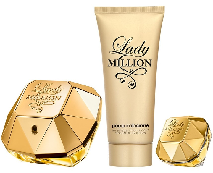 Набір для жінок Paco Rabanne Lady Million Парфумована вода 80 мл + Лосьйон для тіла 100 мл + Мініатюра Парфумована вода 5 мл (3349668635320) - зображення 2